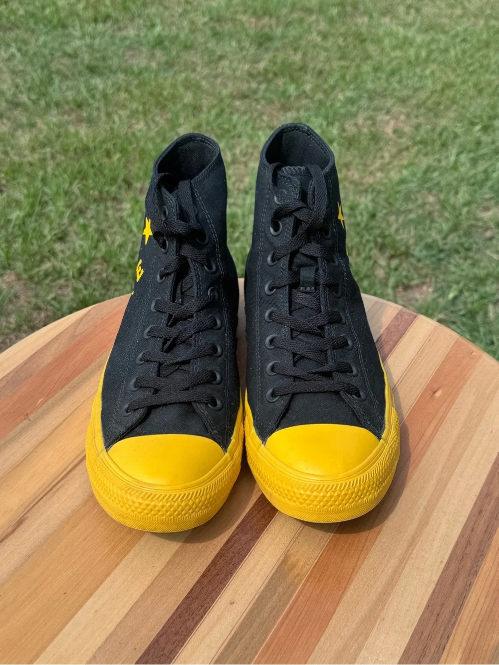 Unisex Converse Chuck Taylor Smiley High-Top Sneakers in Black & Yellow